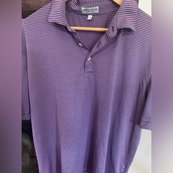 Peter Millar Summer Comfort Polo Shirt Purple Black  Stripe Size XL‎ Stretch - Picture 1 of 4